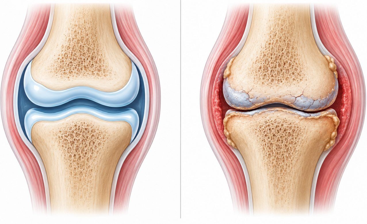 Rodilla sana comparada con rodilla con artrosis